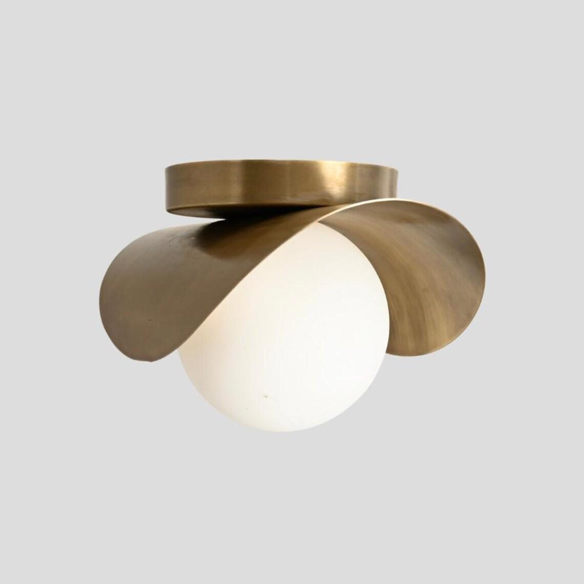 Mid Century Modern Raw Brass Orb Flush Mount Ceiling Light