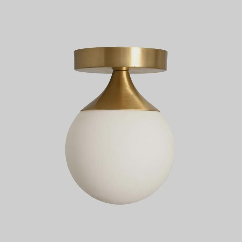 Brass Flush Mount Ceiling Light - Mid Century Modern Glass Orb Sconce