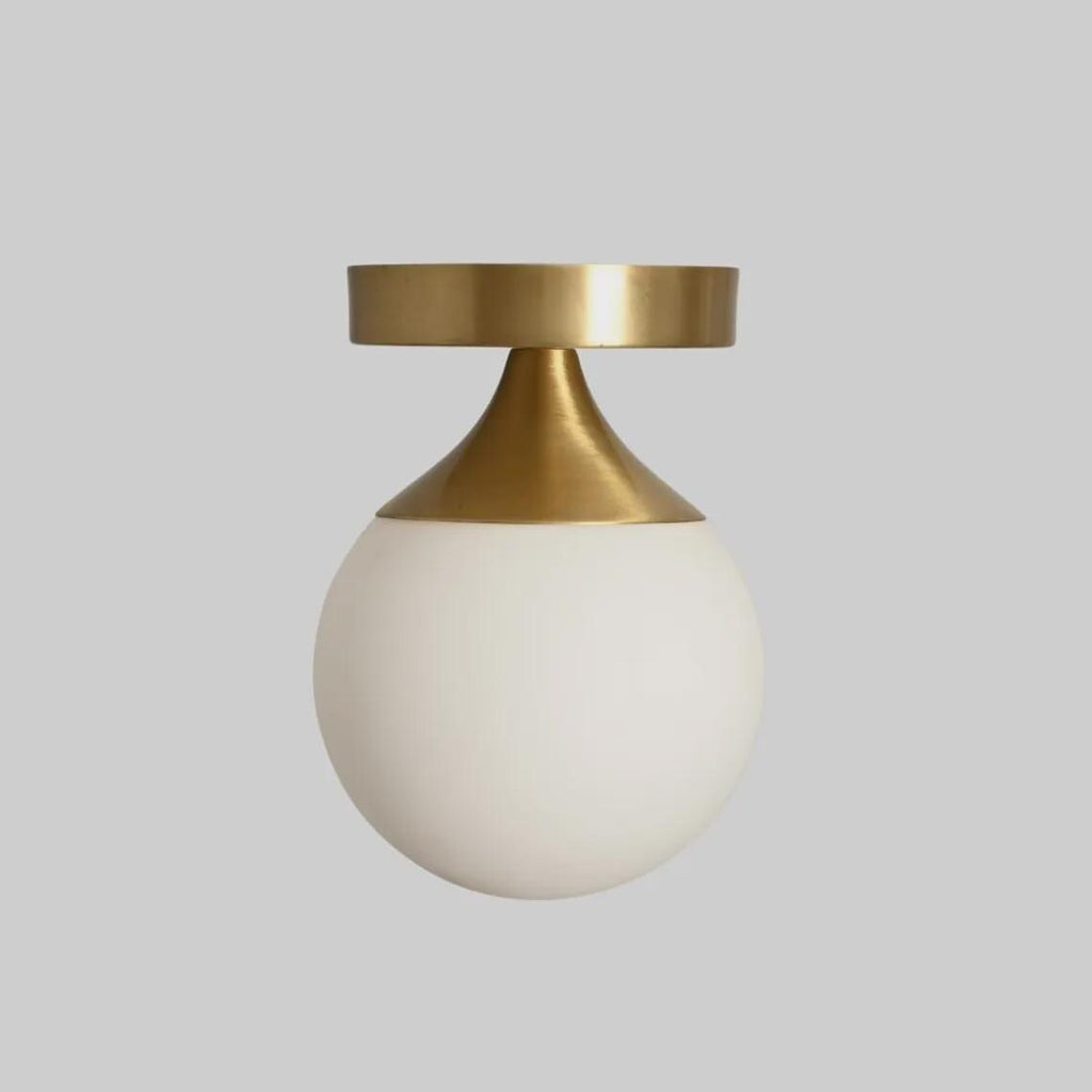 Brass Flush Mount Ceiling Light - Mid Century Modern Glass Orb Sconce