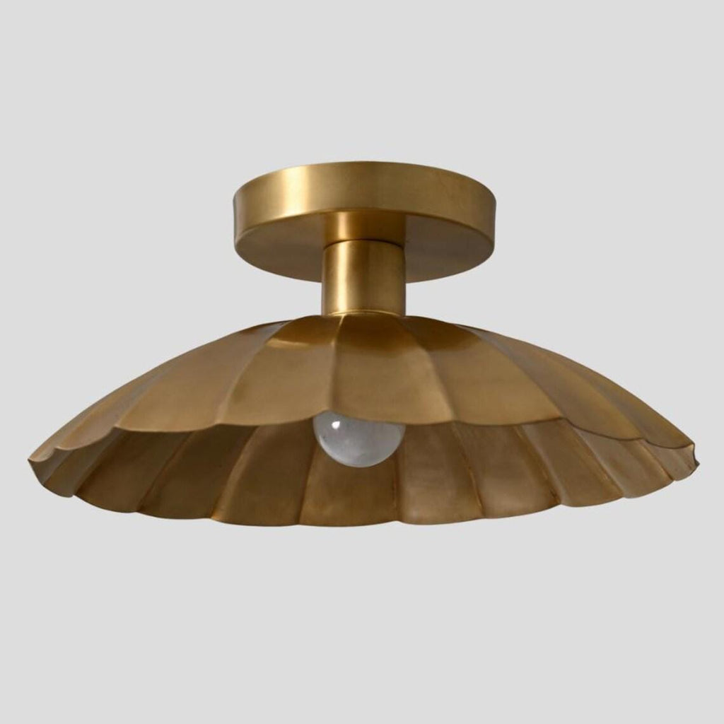 Mid-Century Brass Flush Mount : Petal Shade Chandelier