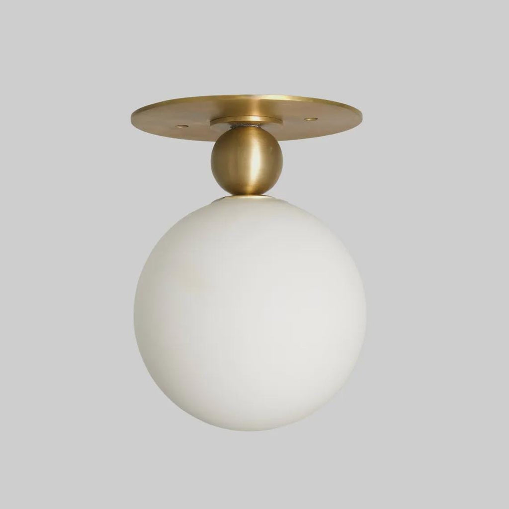 Glass Globe Flush Mount Ceiling Light Handmade Raw Brass Mid Century Lamp
