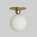 Glass Globe Flush Mount Ceiling Light Handmade Raw Brass Mid Century Lamp