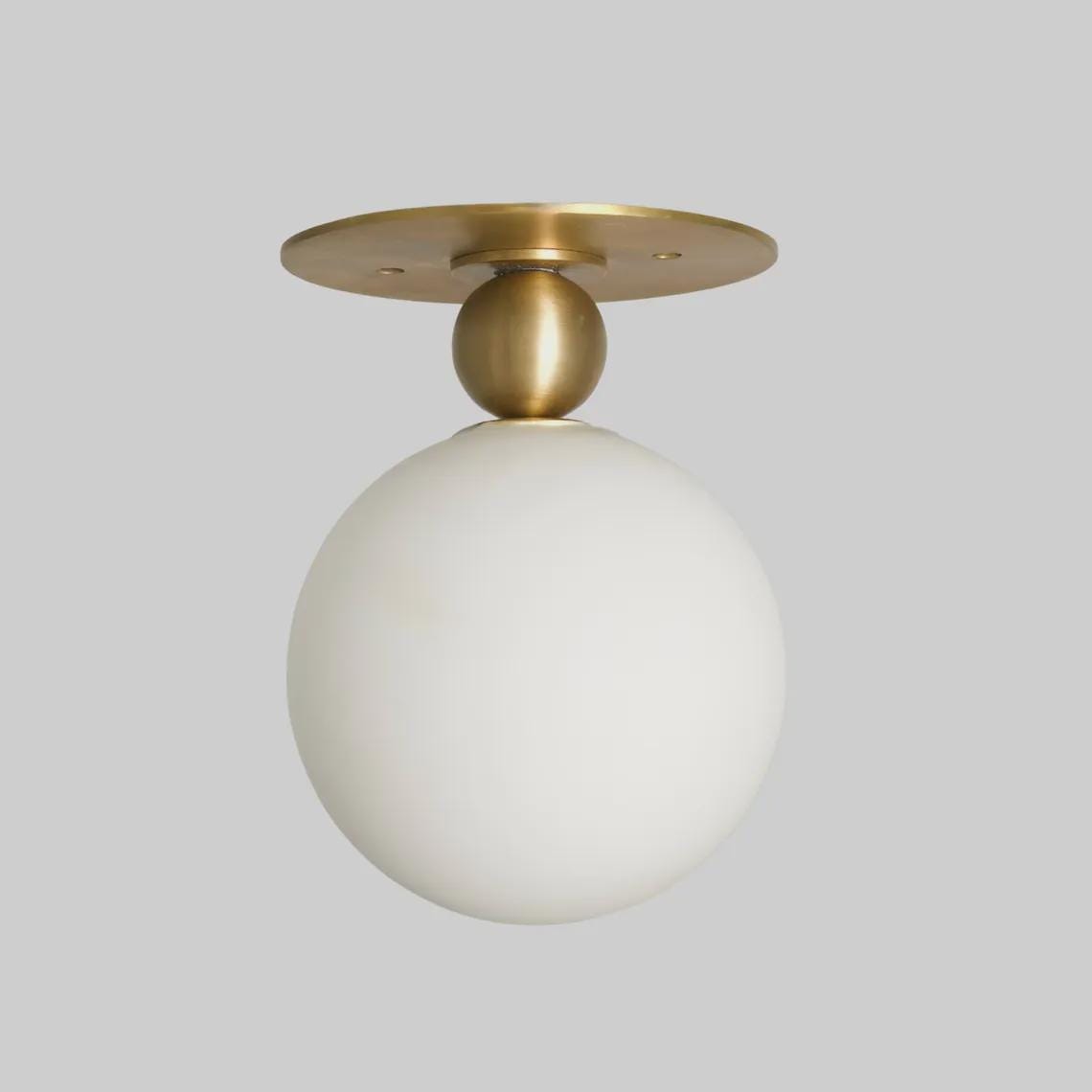Glass Globe Flush Mount Ceiling Light Handmade Raw Brass Mid Century Lamp