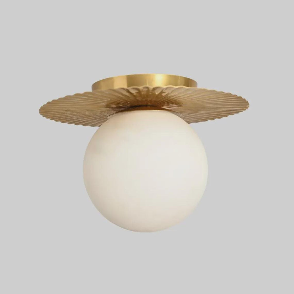 Glass Globe Flush Mount Ceiling Light Raw Brass Mid Century Lamp