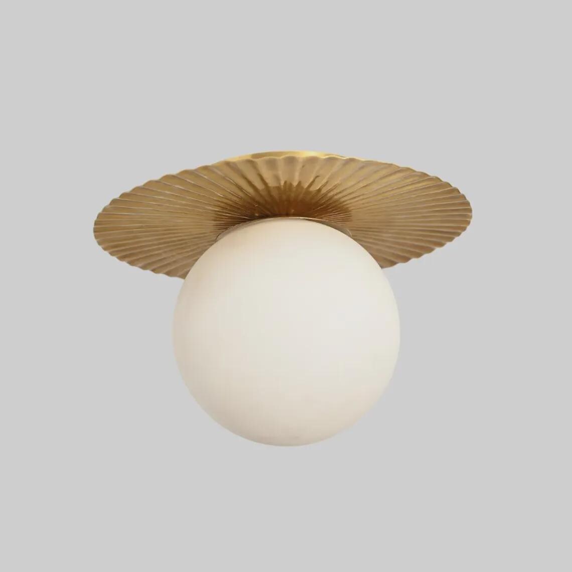 Glass Globe Flush Mount Ceiling Light Raw Brass Mid Century Lamp