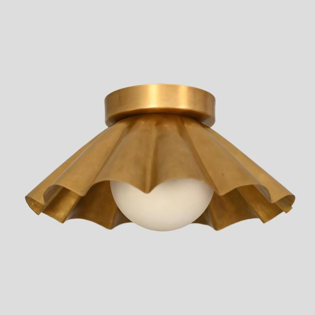Brass Scalloped Flush Mount Ceiling Light – Mid Century Modern Fixture