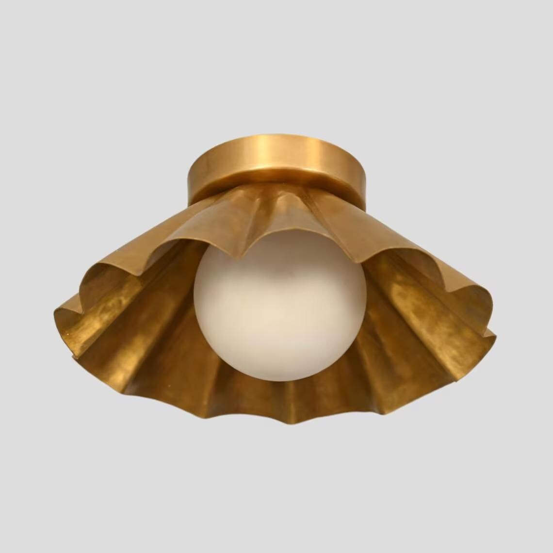 Brass Scalloped Flush Mount Ceiling Light – Mid Century Modern Fixture