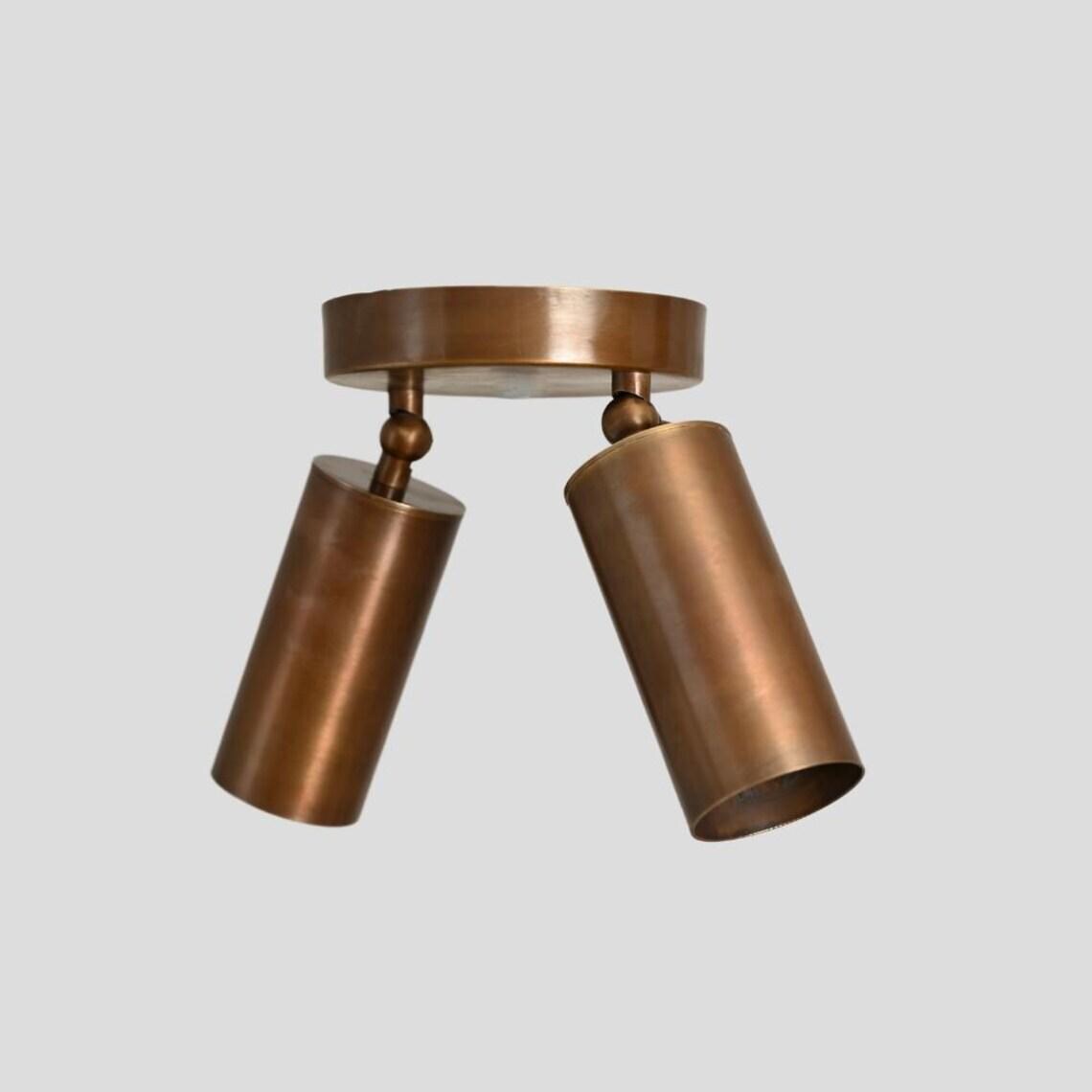 Handcrafted Brass Double Spotlight – Mid-Century Modern Flush Mount Light
