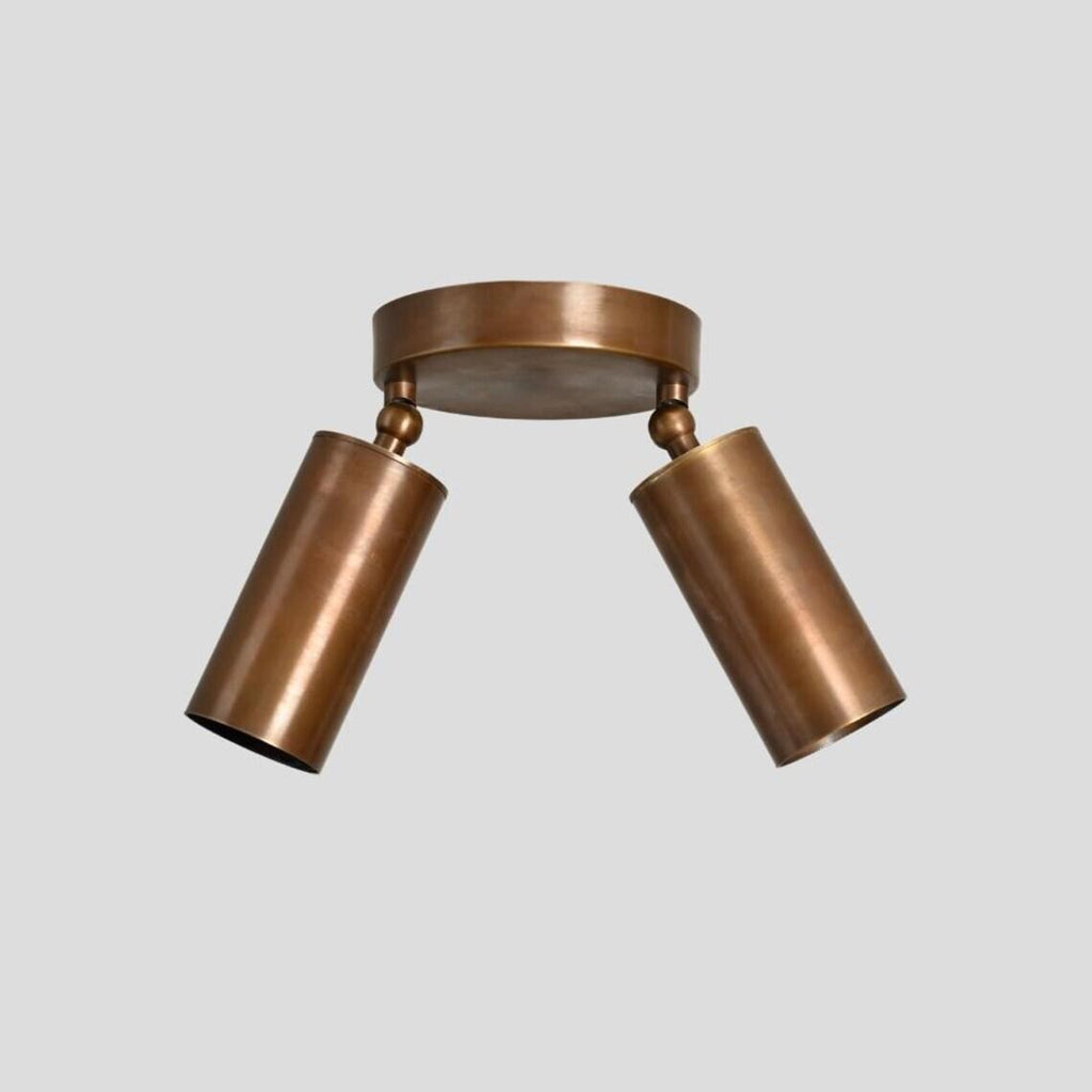 Handcrafted Brass Double Spotlight – Mid-Century Modern Flush Mount Light