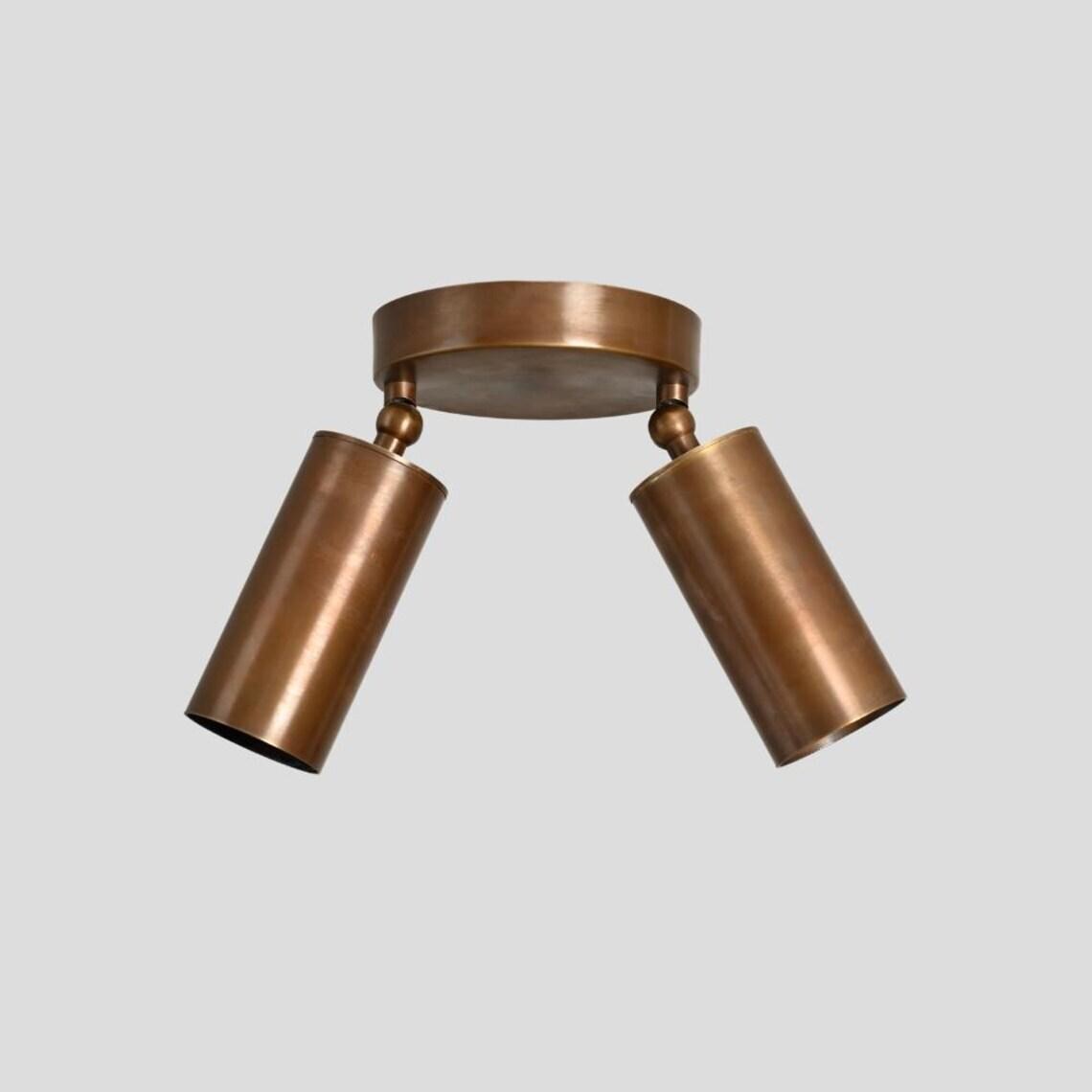 Handcrafted Brass Double Spotlight – Mid-Century Modern Flush Mount Light
