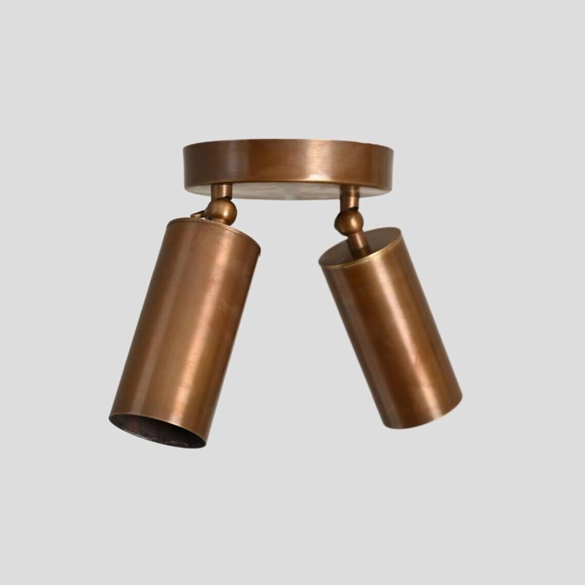 Handcrafted Brass Double Spotlight – Mid-Century Modern Flush Mount Light