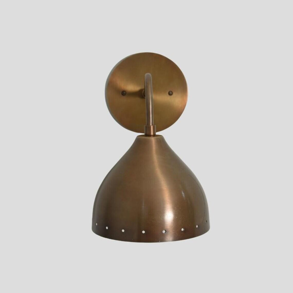 Mid Century Modern Brass Wall Sconce – Perforated Metal Shade Lamp
