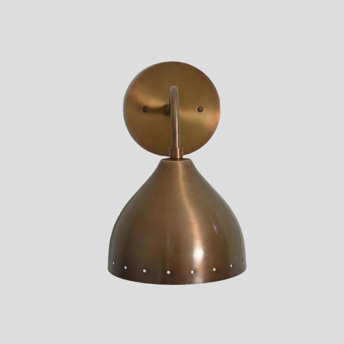 Mid Century Modern Brass Wall Sconce – Perforated Metal Shade Lamp