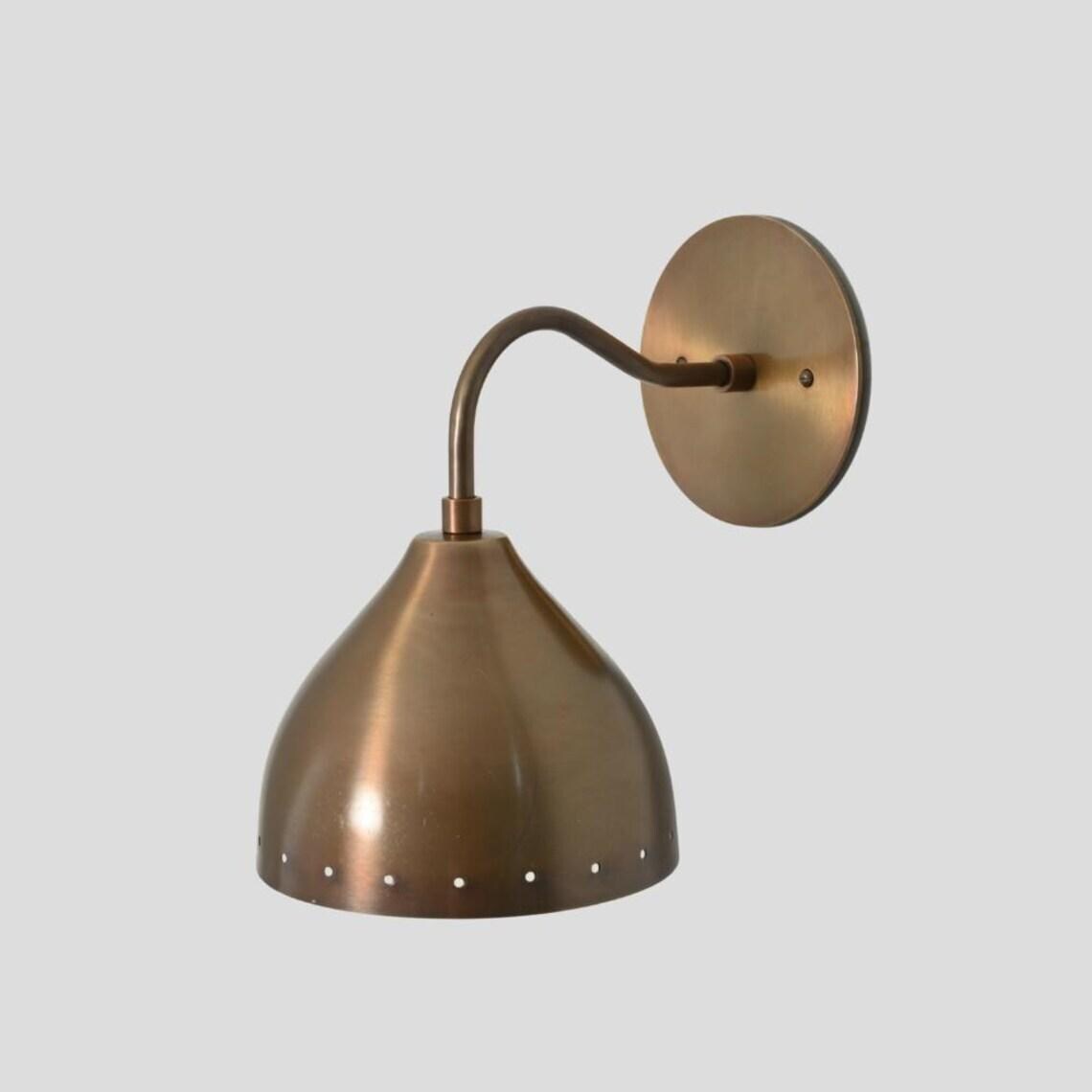 Mid Century Modern Brass Wall Sconce – Perforated Metal Shade Lamp