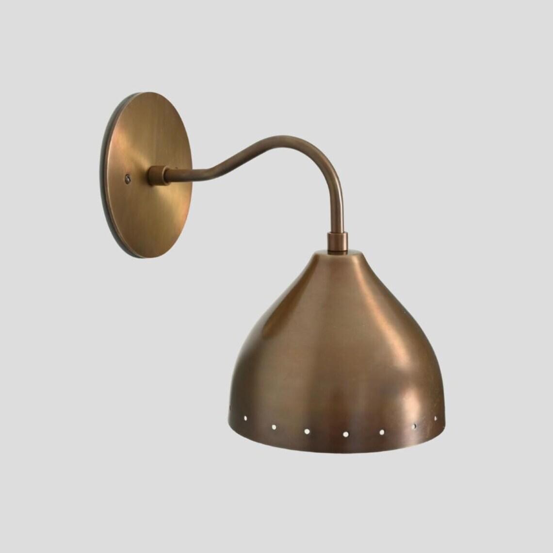 Mid Century Modern Brass Wall Sconce – Perforated Metal Shade Lamp
