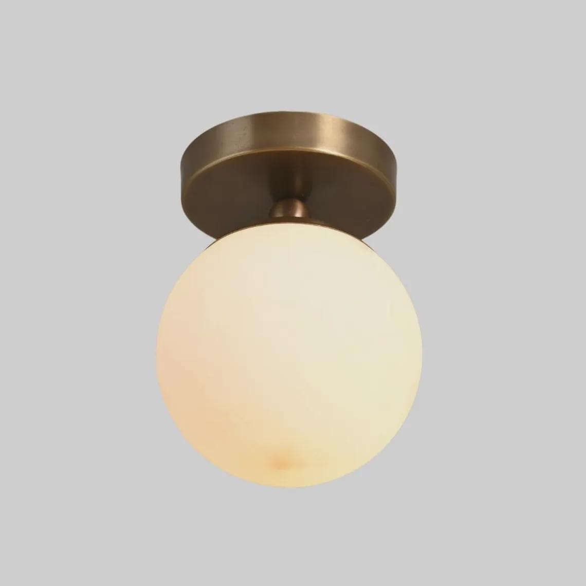 Brass Glass Globe Flush Mount Light - Mid Century Modern Sconce