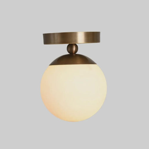 Brass Glass Globe Flush Mount Light - Mid Century Modern Sconce