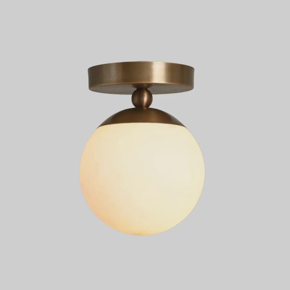 Brass Glass Globe Flush Mount Light - Mid Century Modern Sconce