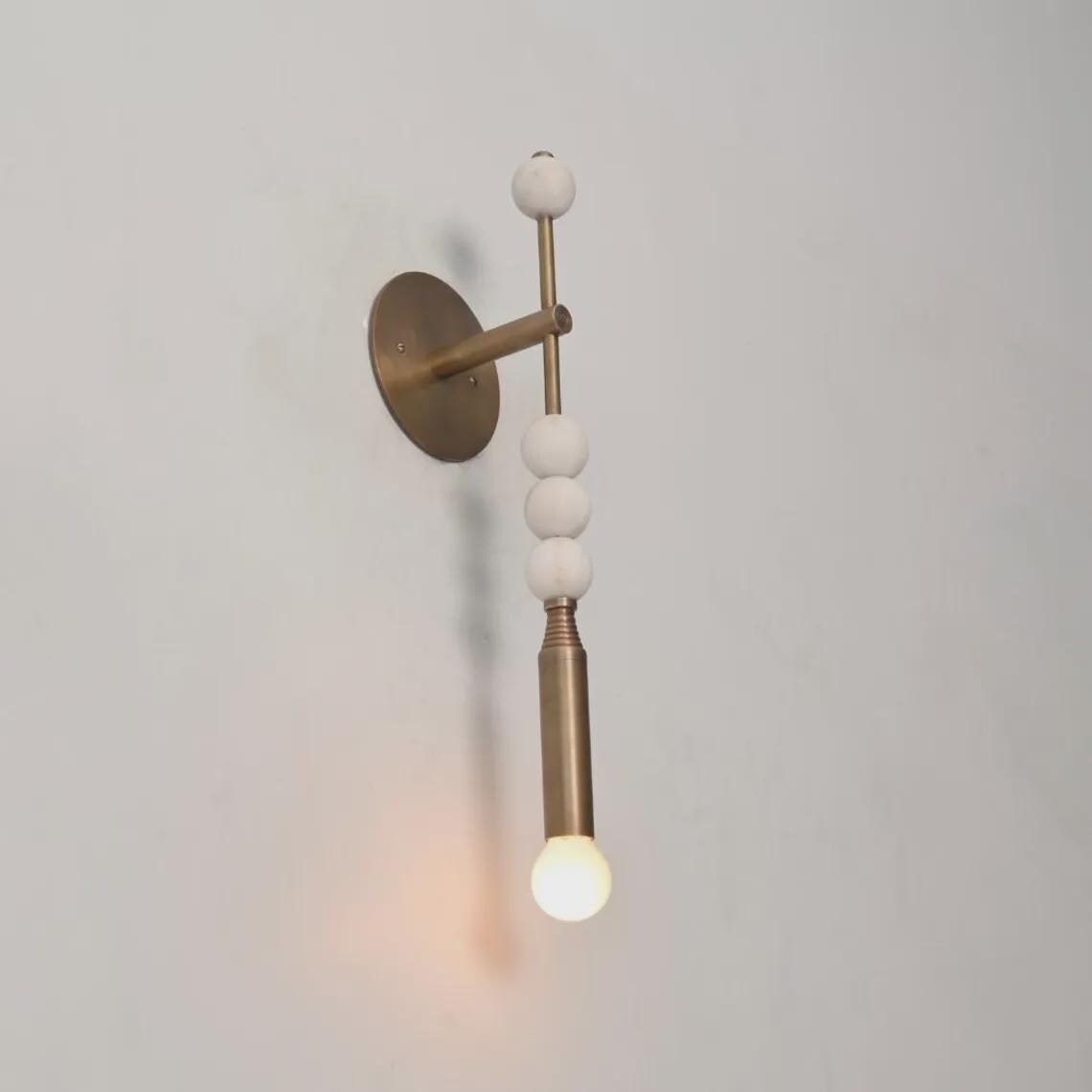Mid Century Modern Brass Wall Sconce – Marble Accents, Retro Lighting