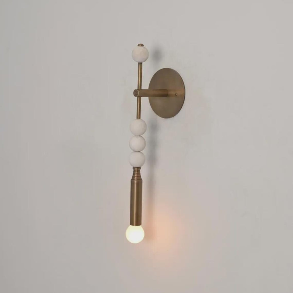 Mid Century Modern Brass Wall Sconce – Marble Accents, Retro Lighting