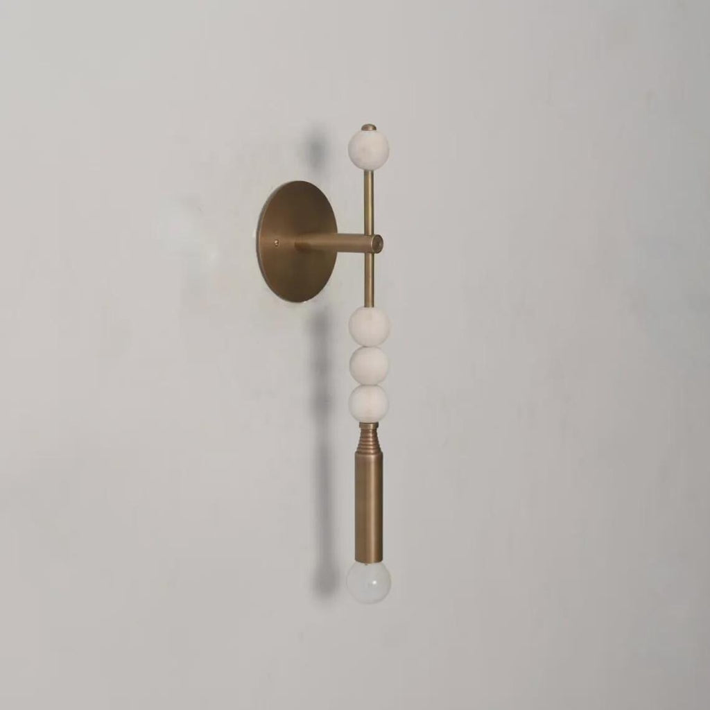 Mid Century Modern Brass Wall Sconce – Marble Accents, Retro Lighting