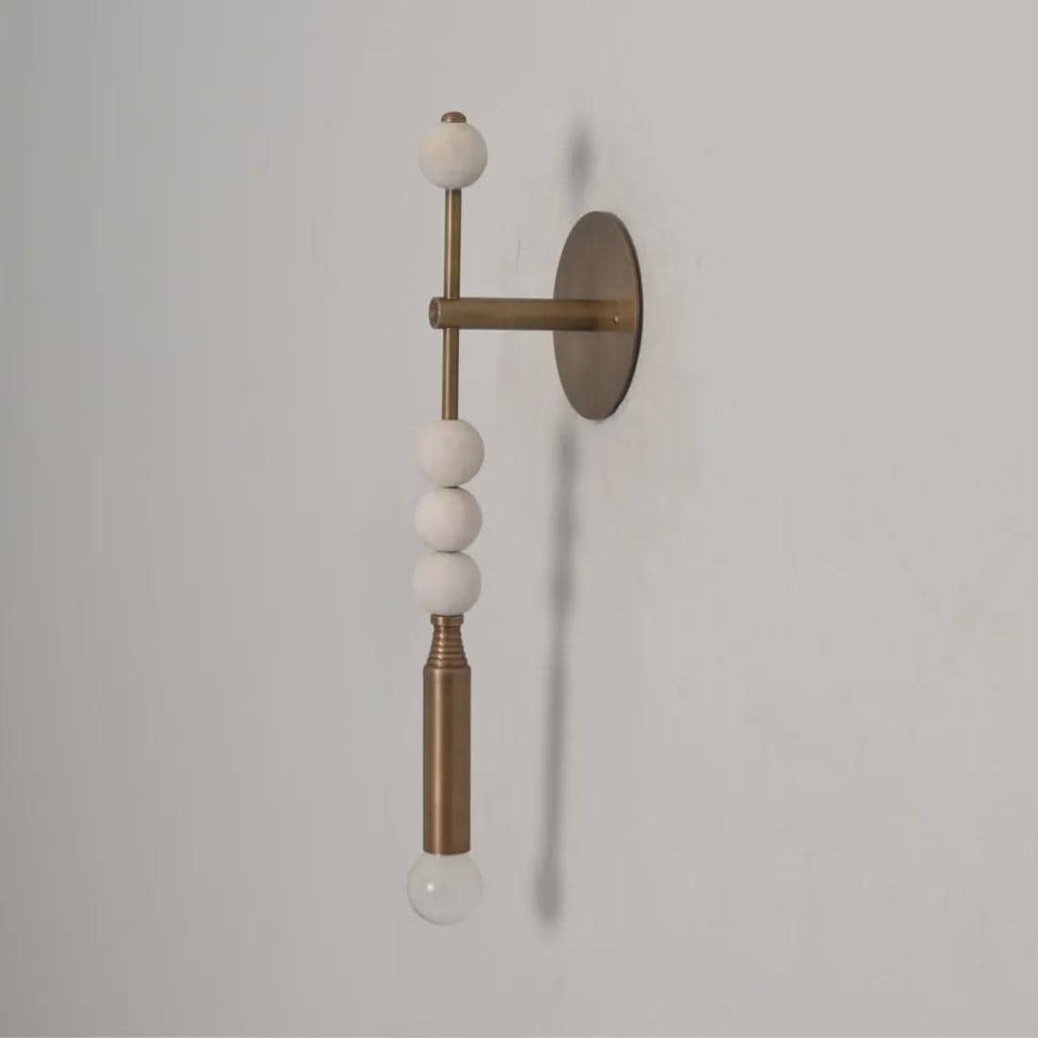 Mid Century Modern Brass Wall Sconce – Marble Accents, Retro Lighting