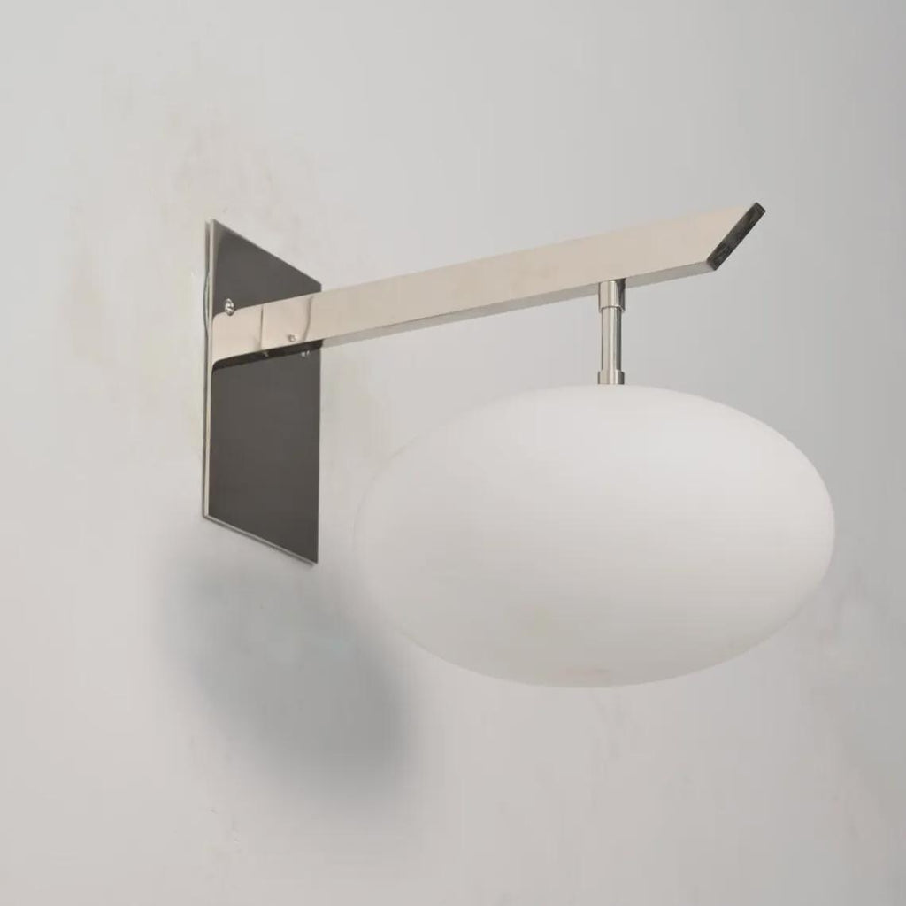 Mid Century Brass Wall Sconce – Milky Glass Globe, Horizontal Rod Lighting