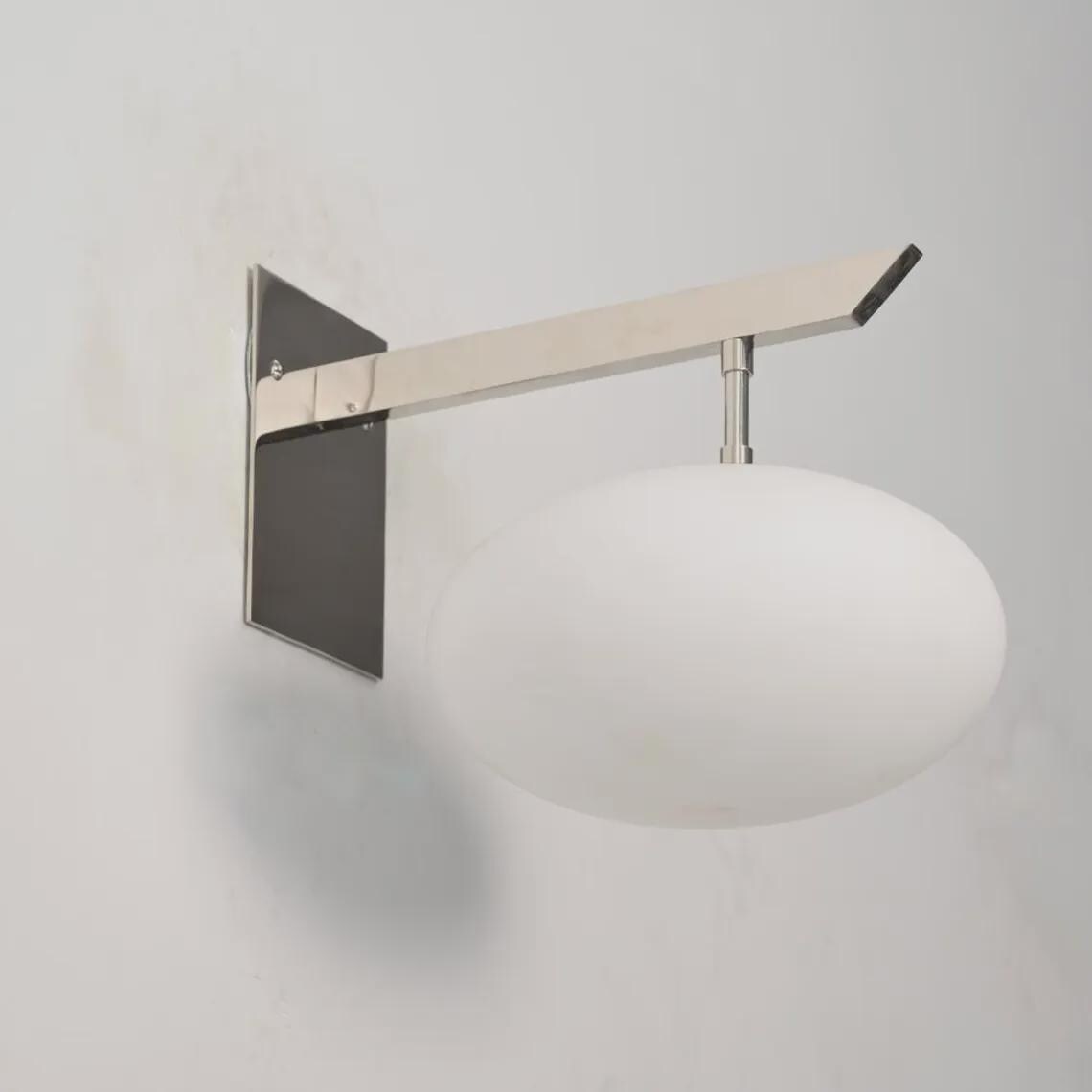 Mid Century Brass Wall Sconce – Milky Glass Globe, Horizontal Rod Lighting