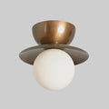 Mid Century Modern Brass Glass Globe Flush Mount Ceiling Light