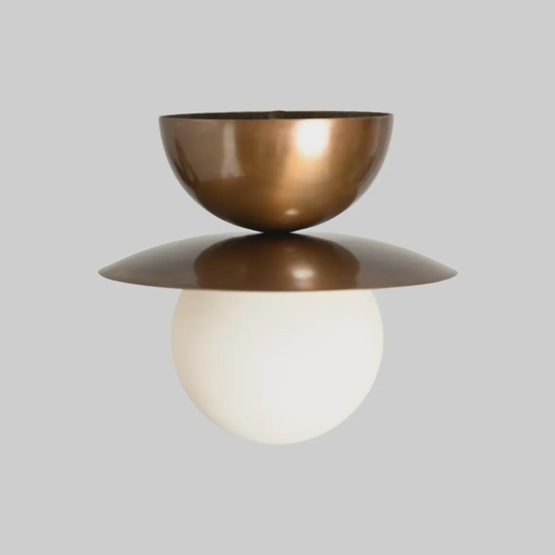 Mid Century Modern Brass Glass Globe Flush Mount Ceiling Light