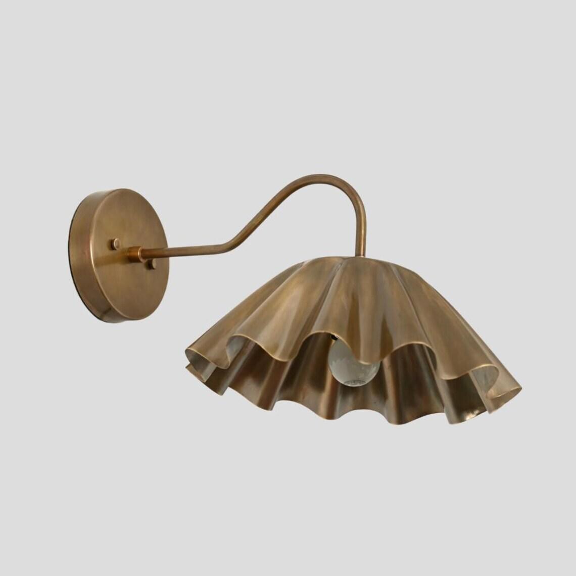 Mid Century Brass Wall Sconce, Scalloped Shade Swing Arm Light