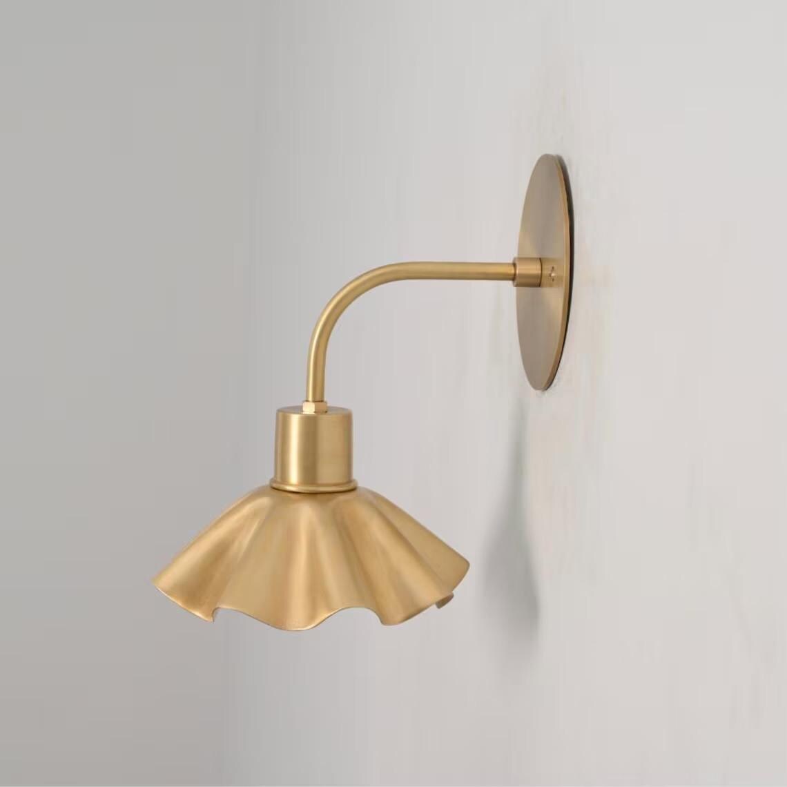 Mid Century Brass Flower Wall Sconce, Petal Shade Lamp