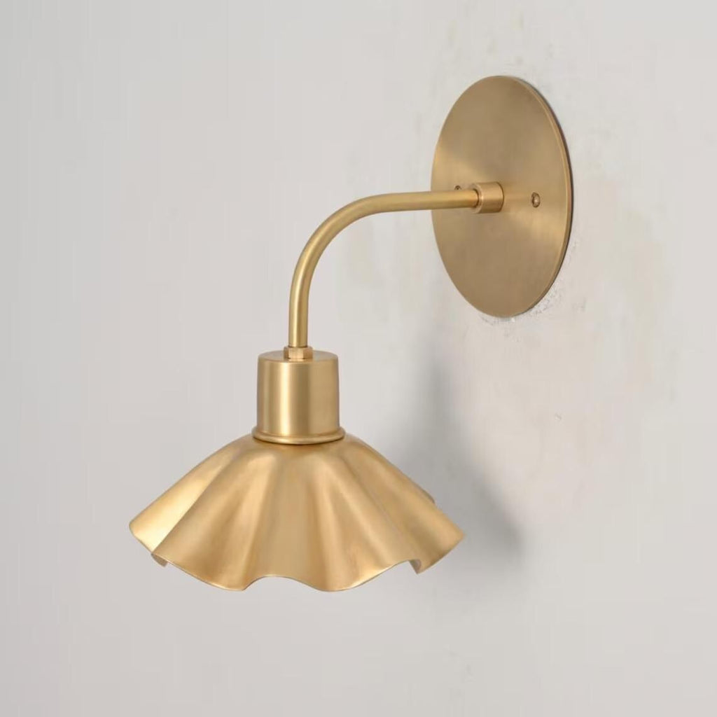 Mid Century Brass Flower Wall Sconce, Petal Shade Lamp