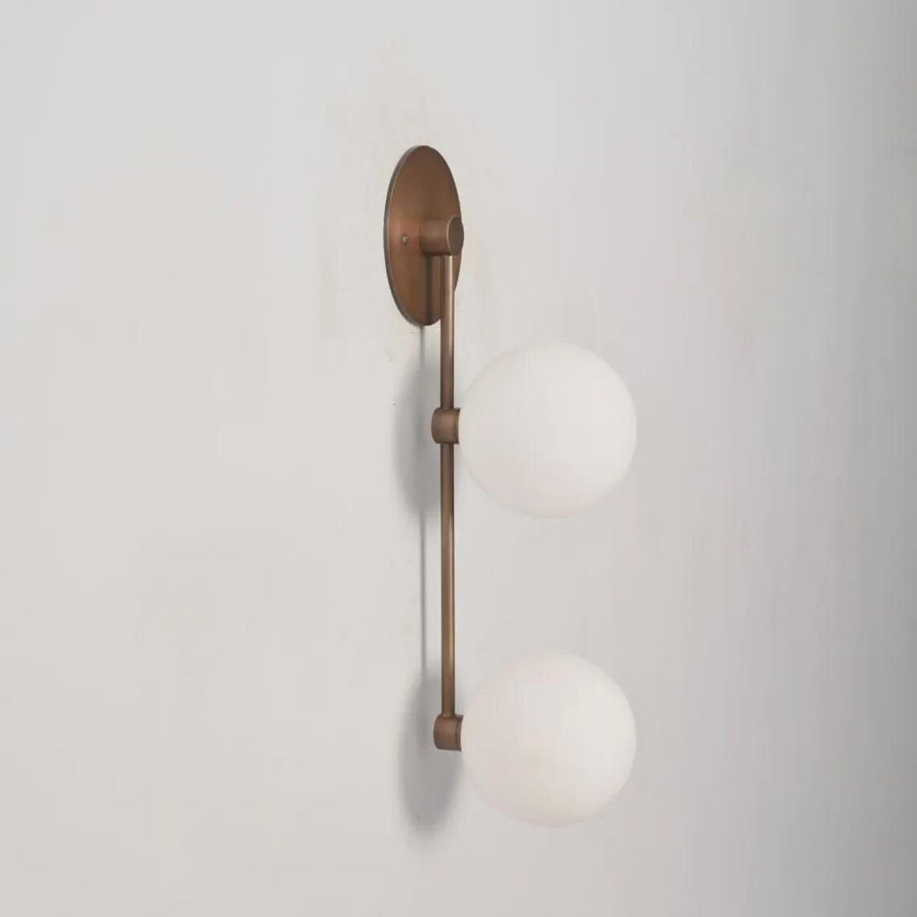 Modern Double Brass Glass Globe Linear Shade Wall Sconce Raw Brass Finish Bedroom Light