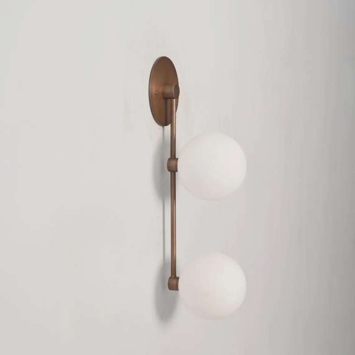 Modern Double Brass Glass Globe Linear Shade Wall Sconce Raw Brass Finish Bedroom Light