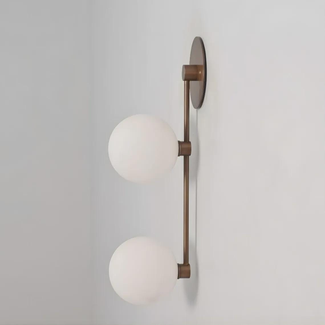 Modern Double Brass Glass Globe Linear Shade Wall Sconce Raw Brass Finish Bedroom Light