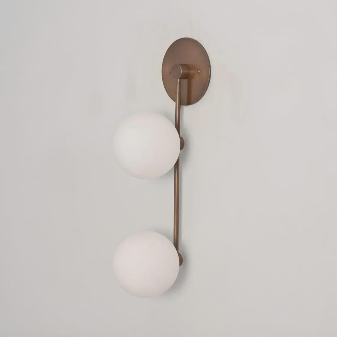 Modern Double Brass Glass Globe Linear Shade Wall Sconce Raw Brass Finish Bedroom Light
