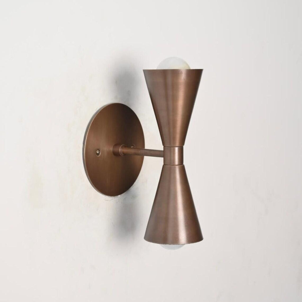 Mid Century Modern Brass Dual Cone Wall Sconce, Vintage Inspired Lighting