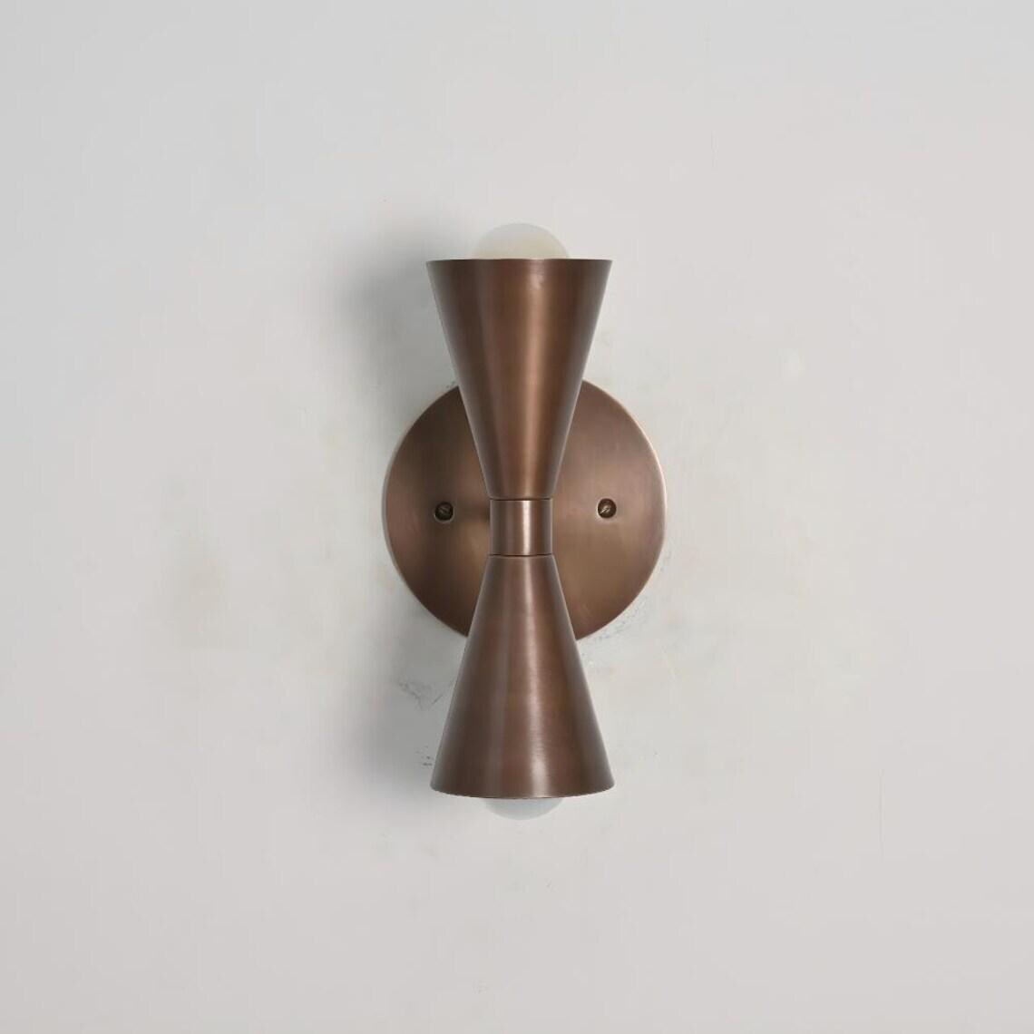 Mid Century Modern Brass Dual Cone Wall Sconce, Vintage Inspired Lighting