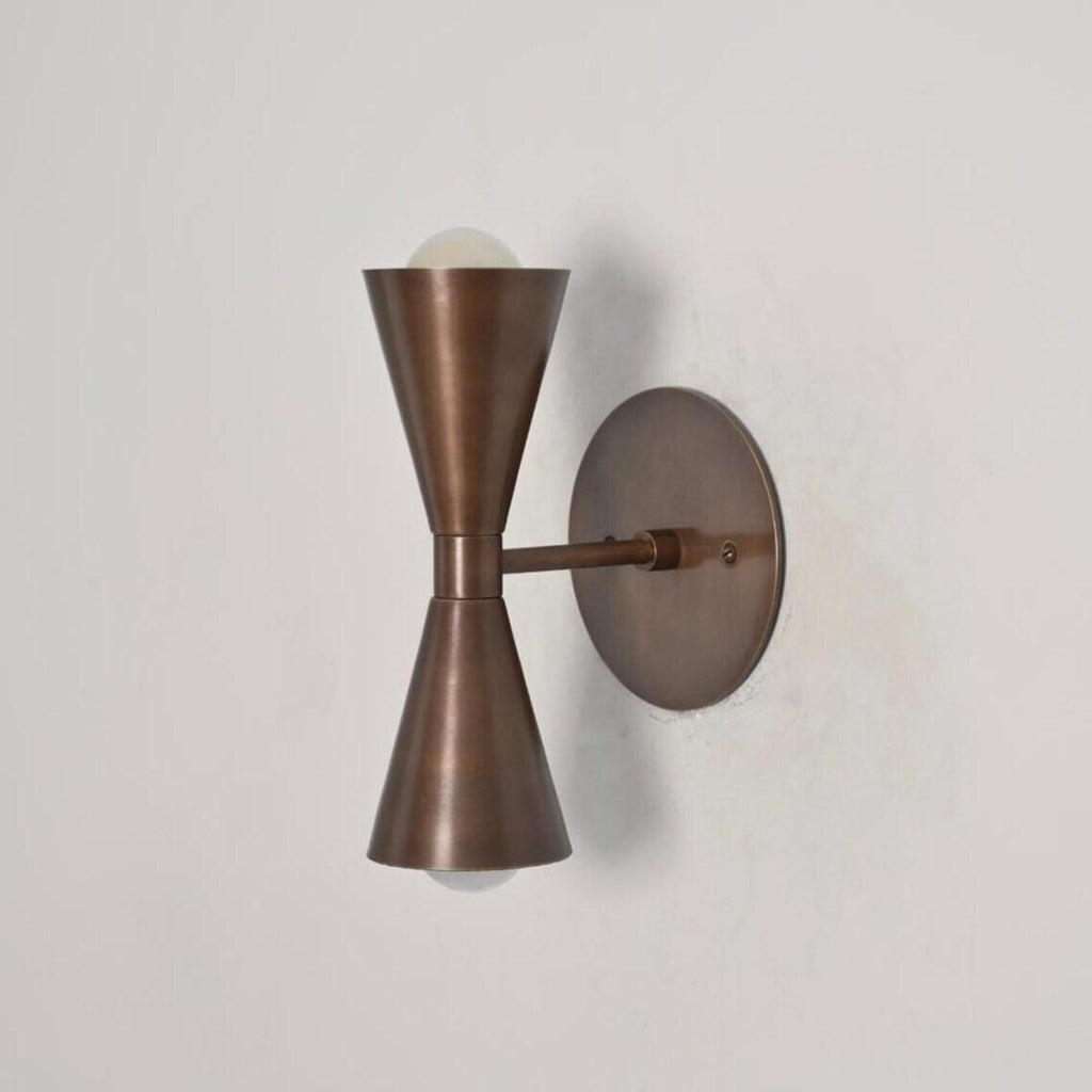 Mid Century Modern Brass Dual Cone Wall Sconce, Vintage Inspired Lighting