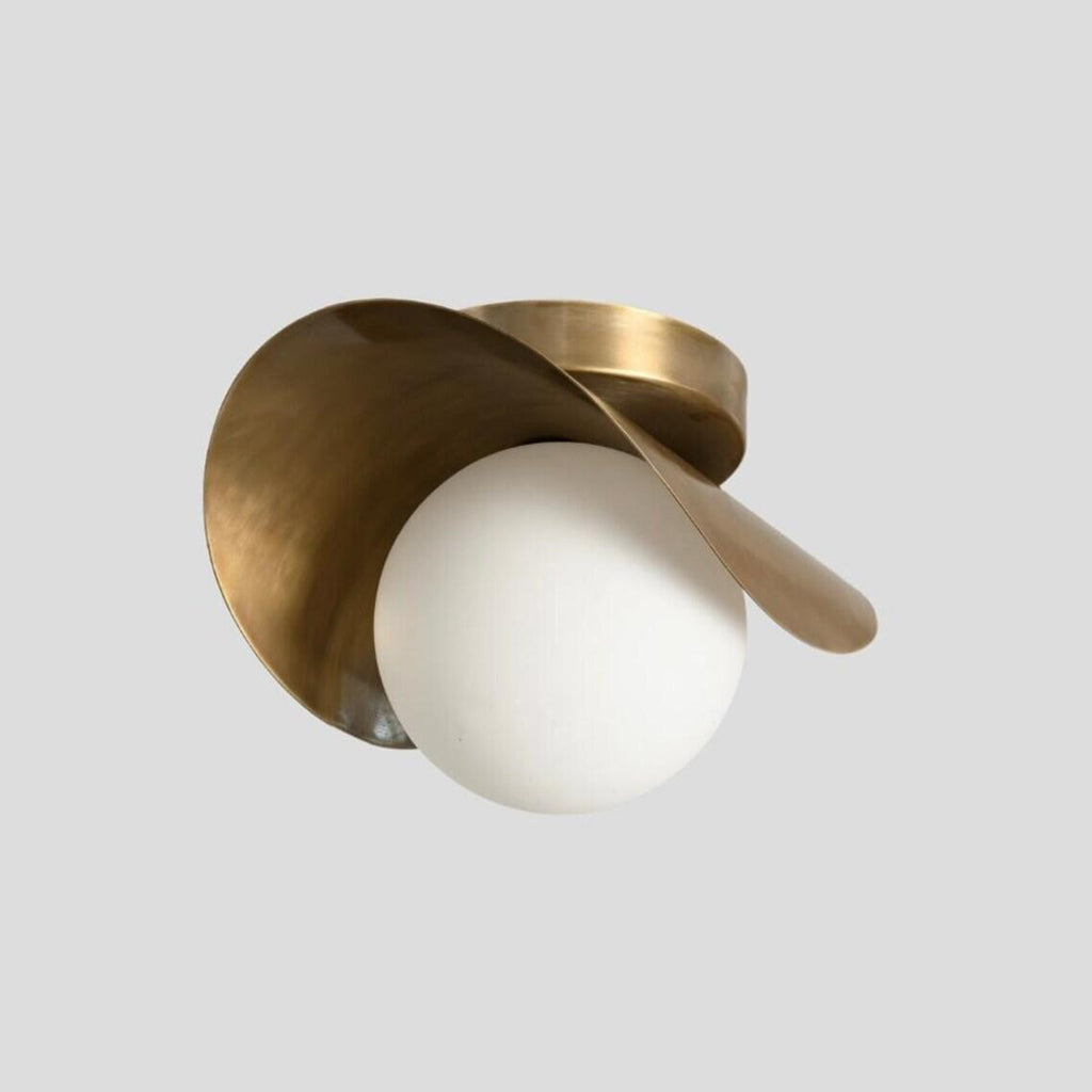 Mid Century Modern Raw Brass Orb Flush Mount Ceiling Light