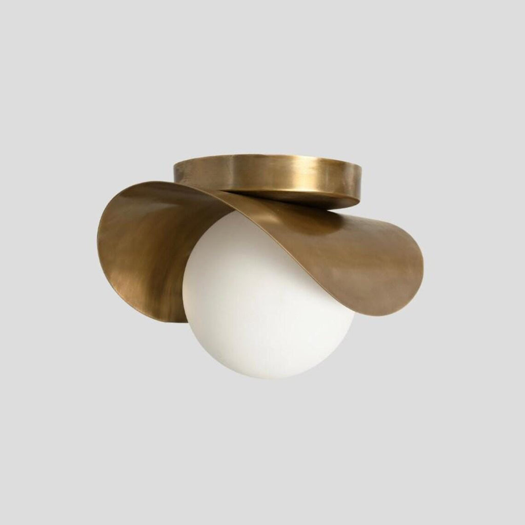 Mid Century Modern Raw Brass Orb Flush Mount Ceiling Light