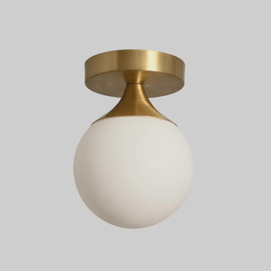 Brass Flush Mount Ceiling Light - Mid Century Modern Glass Orb Sconce