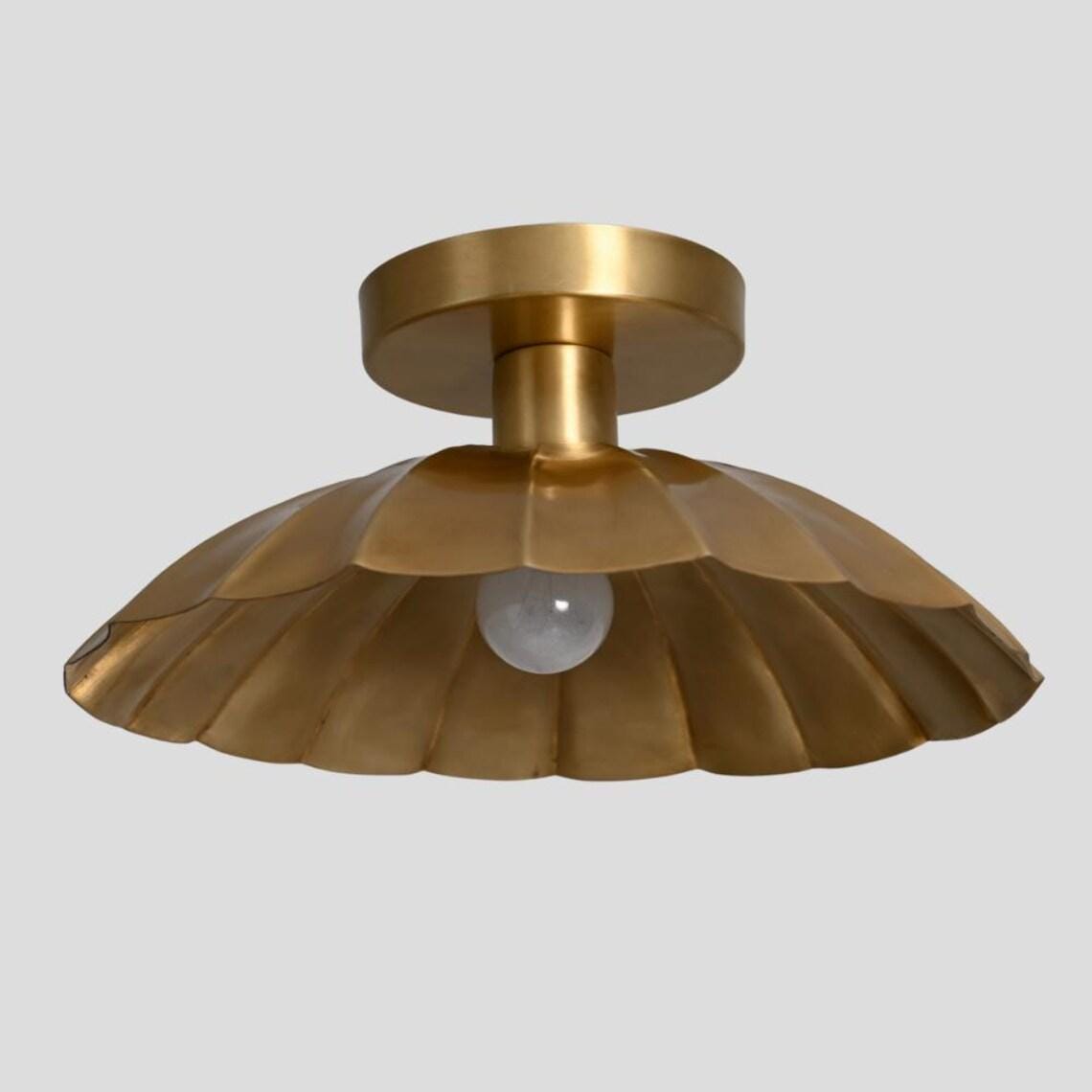 Mid-Century Brass Flush Mount : Petal Shade Chandelier