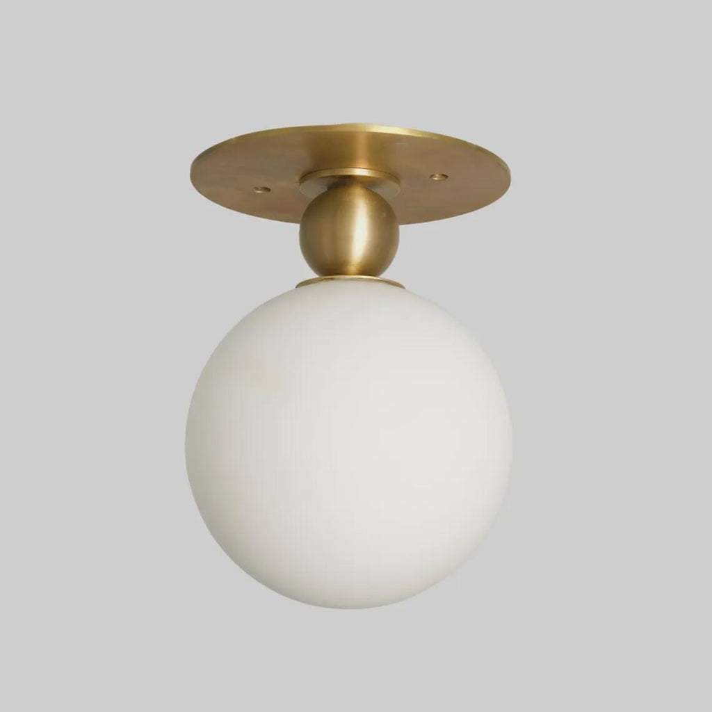 Glass Globe Flush Mount Ceiling Light Handmade Raw Brass Mid Century Lamp