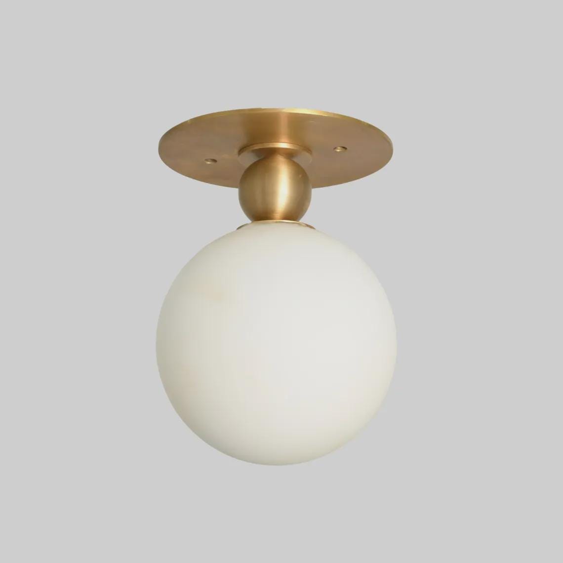 Glass Globe Flush Mount Ceiling Light Handmade Raw Brass Mid Century Lamp